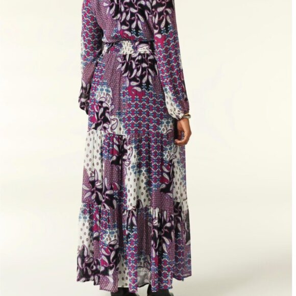 ba&sh Blake Printed Faux Wrap Midi Long Sleeve Dress Women's S Bohemian Hippie - Picture 2 of 11